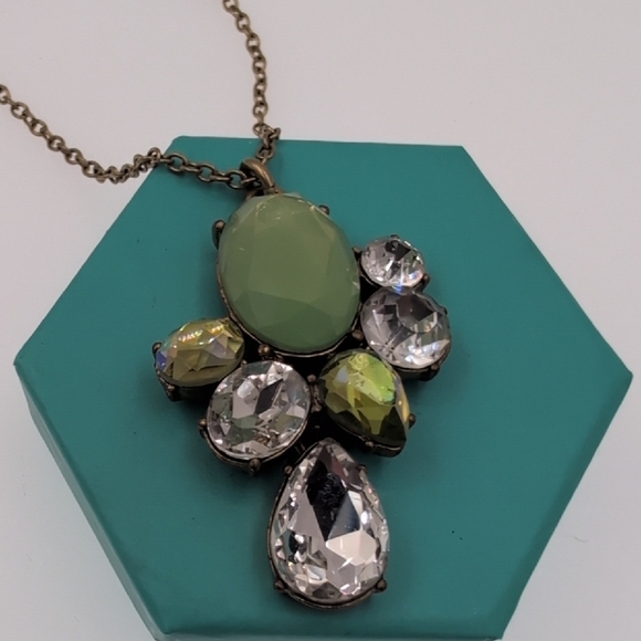 J. Crew Green and Silver Necklace with Aurora Borealis Crystal Accents - Picture 3 of 6